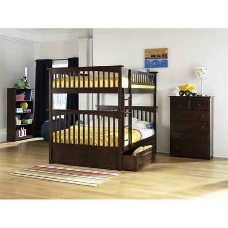 ATLANTIC FURNITURE Columbia Bunkbed With Raised Panel Bed Storage Drawers, Antique Walnut - Full Over Full Size AB55524